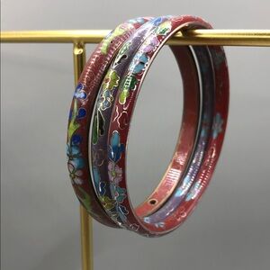 Chinese Cloisonne Bangles Bundle Lot 3 Vintage Stackable Layering.